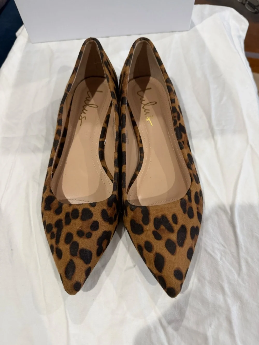 Lulus Alessia Leopard Suede Low Pointed-Toe Heels Size 8.5